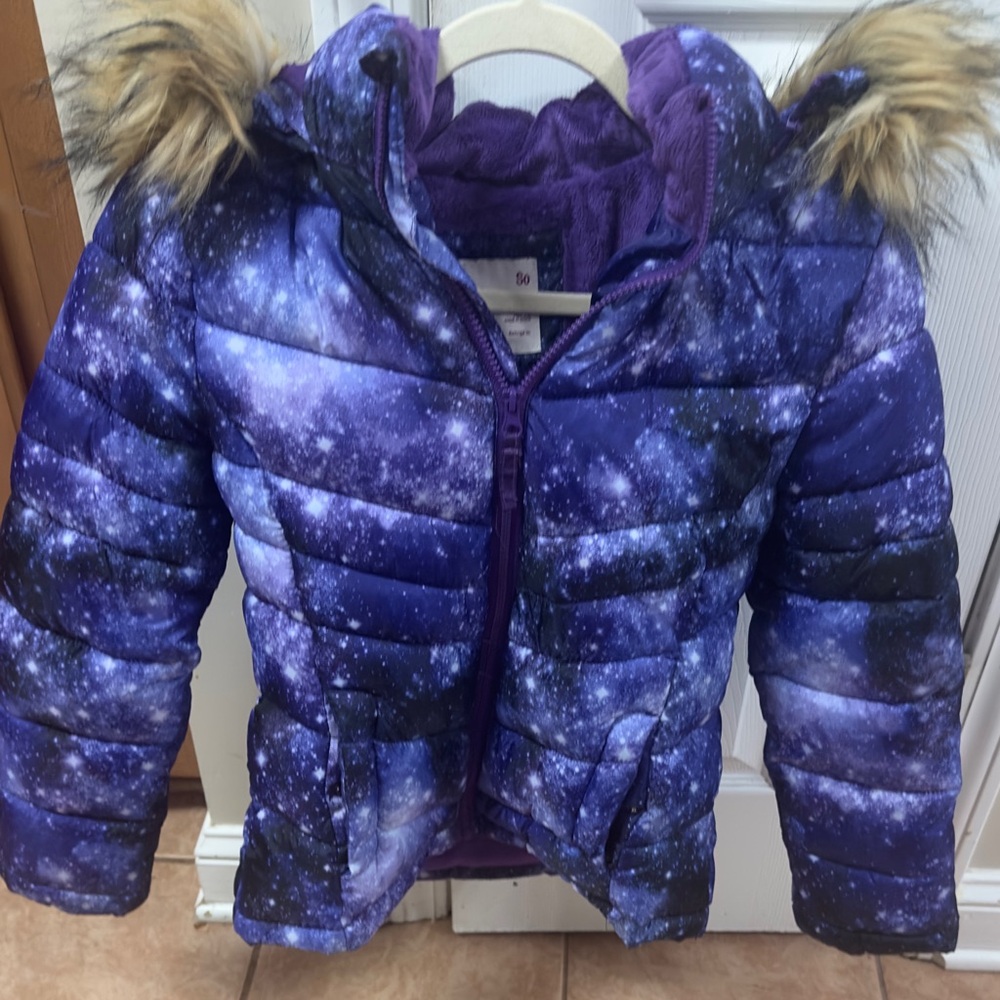 SO Kids Purple Galaxy Puffer Jacket